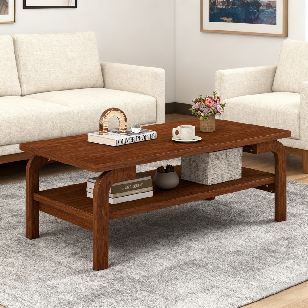 47 Inches Accent Rectangular Coffee Table Open Shelves Design,for Living Room, Bedroom, Study, Reception Room_voghion.com